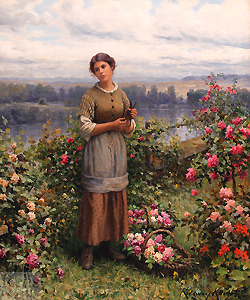 Julia Gathering Roses - Daniel Ridgway Knight