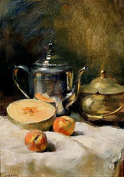 Still Life with Cantaloupe & Peaches - Gregory Frank Harris